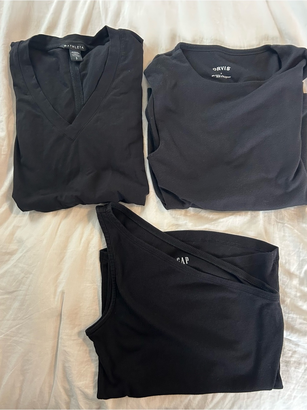Trio of Black T-Shirts - Athleta, Gap and Ortiz